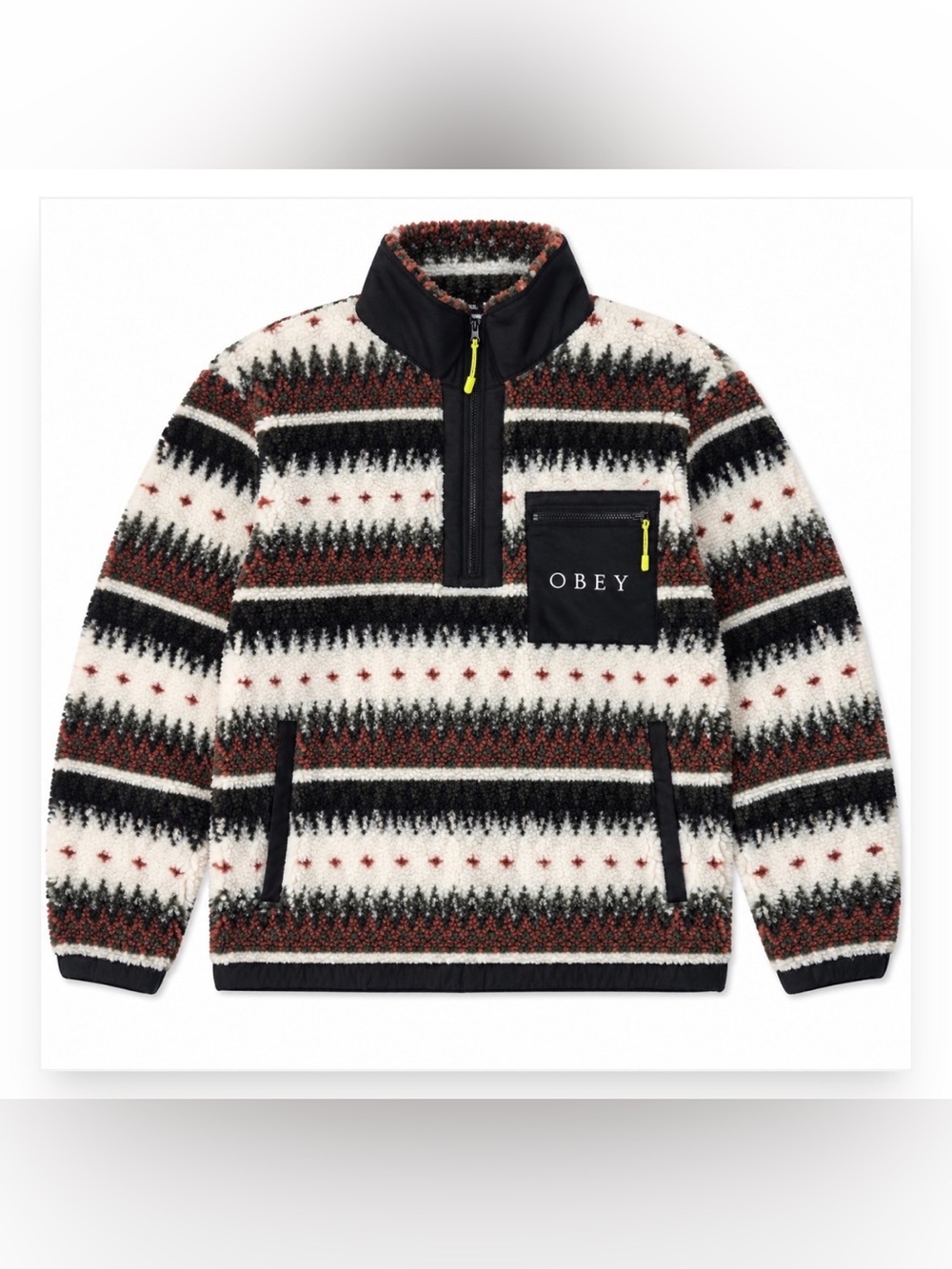 OBEY Men’s Sherpa Fleece Quarter Zip Pullover Small Geometric Gorpcore